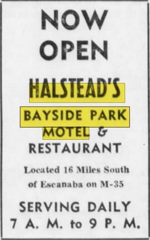 Halsteads Bayside Park Motel & Restaurant - May 1972 Ad (newer photo)